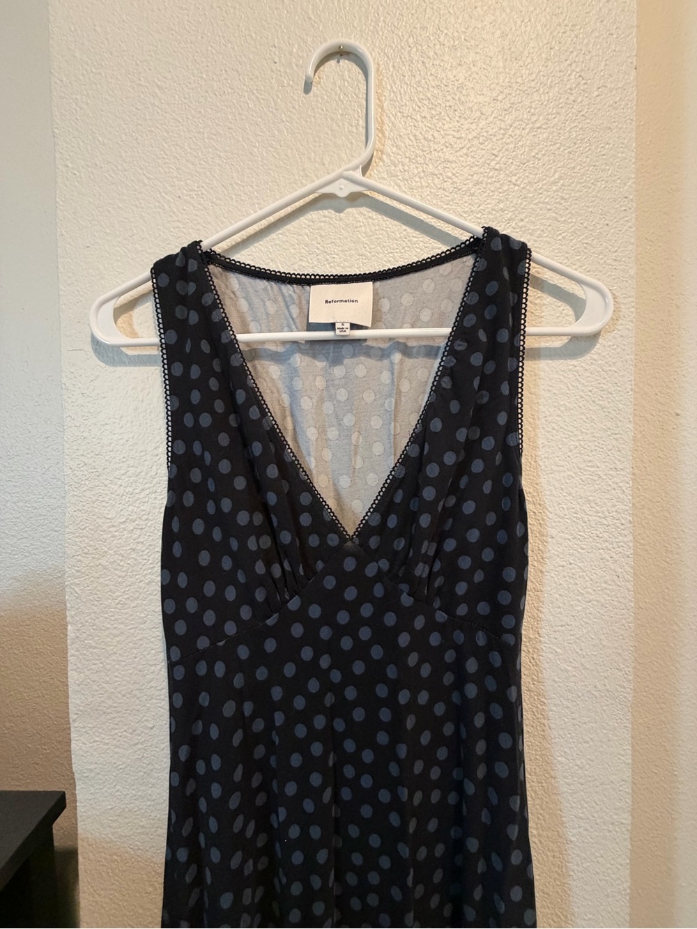 Reformation Black Slip Dress with Gray Polka Dots - Picture 5 of 7